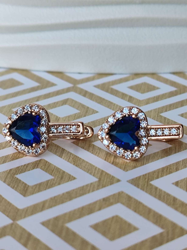 Сережки xuping серце з камінців, синій камінь