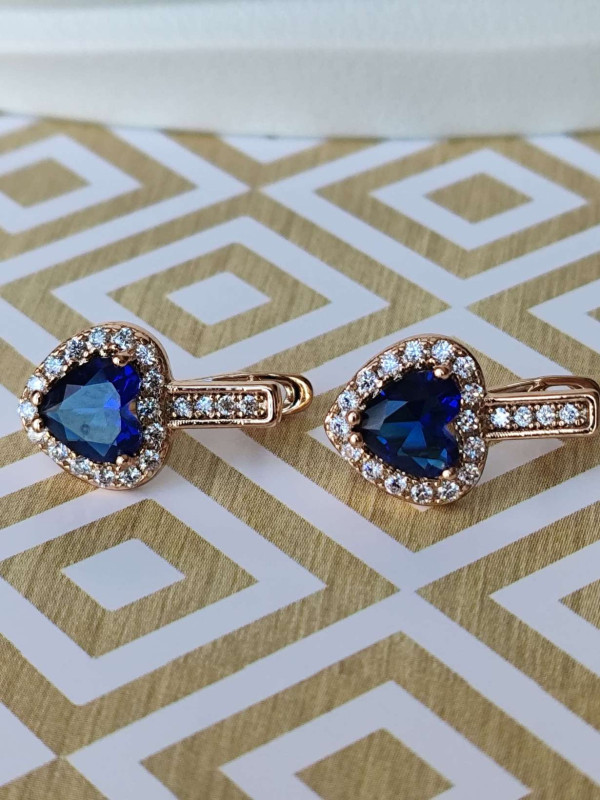 Сережки xuping серце з камінців, синій камінь