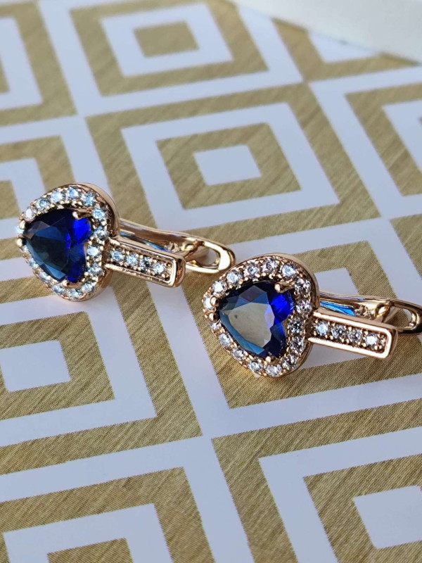 Сережки xuping серце з камінців, синій камінь