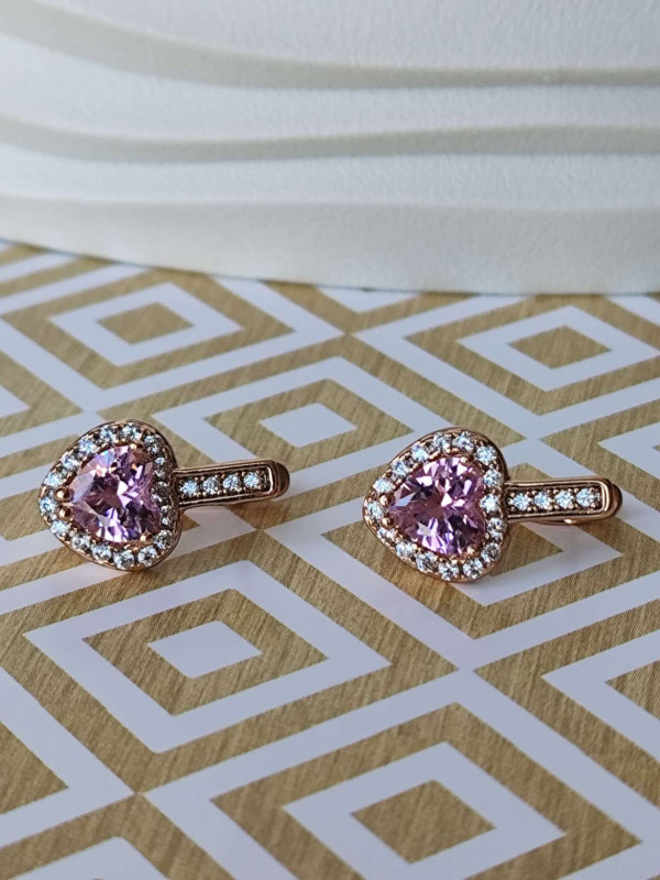 Сережки xuping серце з камінців, рожевий камінь