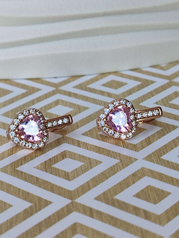 Сережки xuping серце з камінців, рожевий камінь