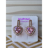 Сережки xuping серце з камінців, рожевий камінь