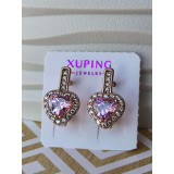 Сережки xuping серце з камінців, рожевий камінь