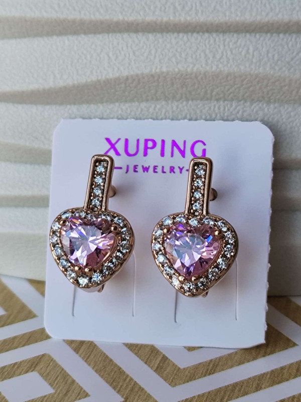 Сережки xuping серце з камінців, рожевий камінь