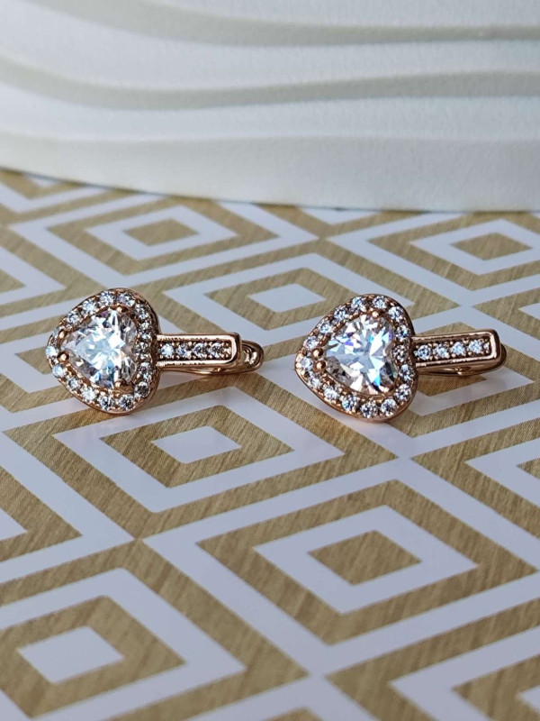 Сережки xuping серце з камінців, білий камінь