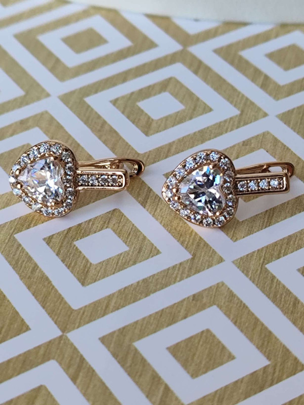 Сережки xuping серце з камінців, білий камінь