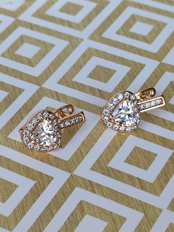 Сережки xuping серце з камінців, білий камінь