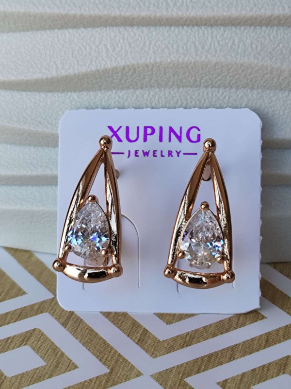 Сережки xuping з великим білим камінцем