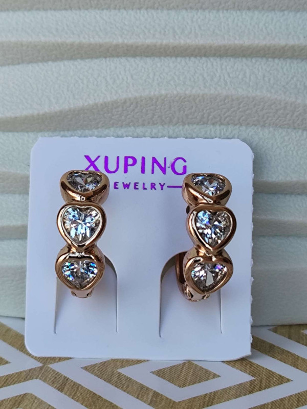 Сережки-кільця xuping серця з камінням