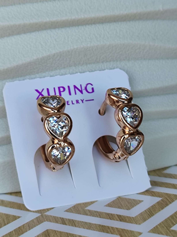 Сережки-кільця xuping серця з камінням