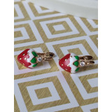 Сережки дитячі полунички з камінцем, кольорова емаль