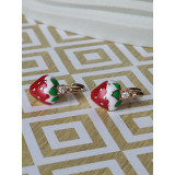 Сережки дитячі полунички з камінцем, кольорова емаль