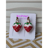 Сережки дитячі полунички з камінцем, кольорова емаль