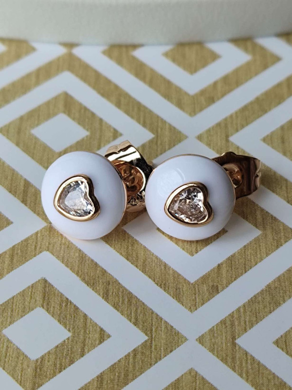 Сережки xuping цвяшки (пусети) серце, біла емаль