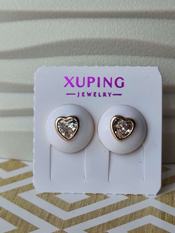 Сережки xuping цвяшки (пусети) серце, біла емаль