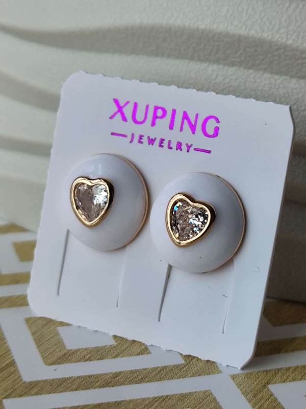 Сережки xuping цвяшки (пусети) серце, біла емаль