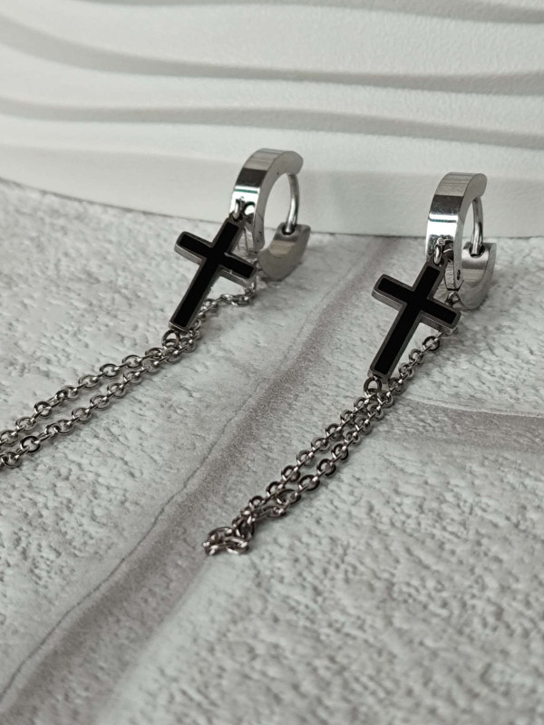 Сріблясті сережки-підвіски хрестики з нержавіючої сталі, покриття родій